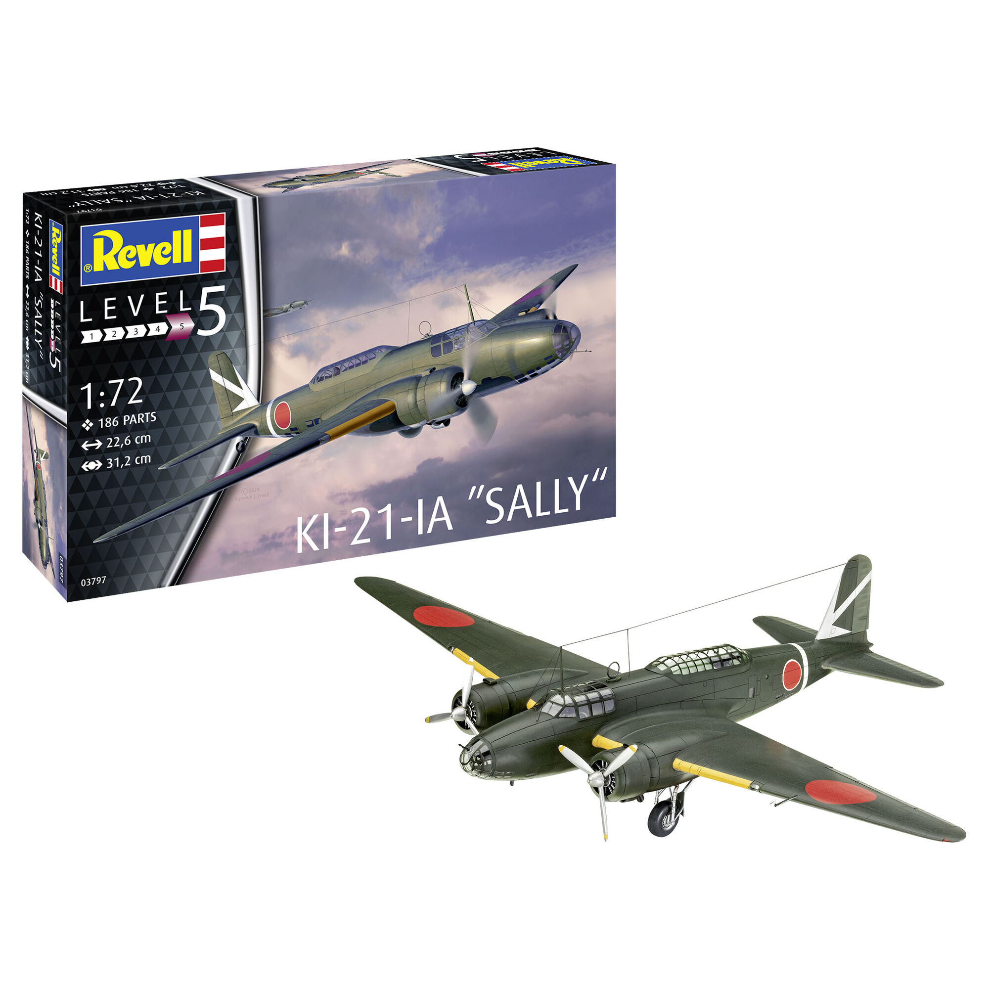 Złożony model Mitsubishi Ki-21-Ia Sally z widocznymi silnikami i oznaczeniami