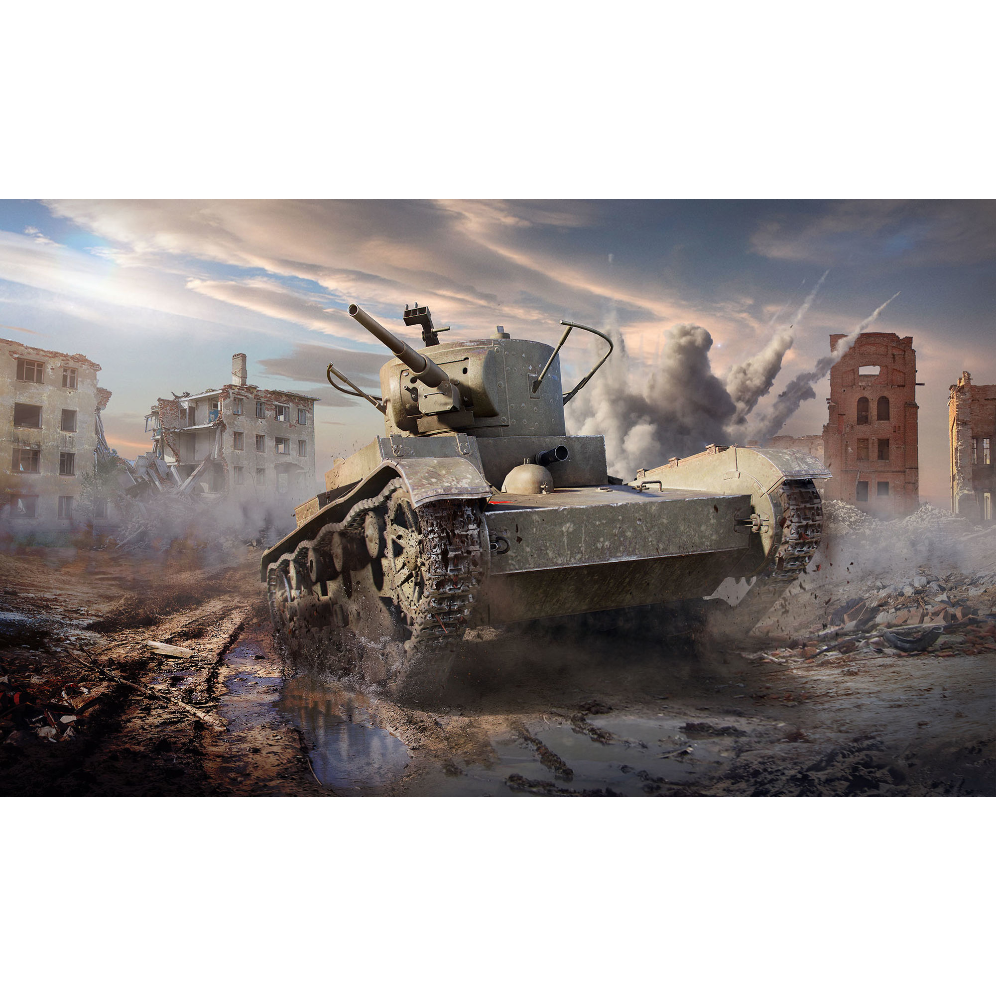 Ilustracja czołgu T-26 w scenerii World of Tanks